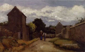 Campesinas y campesinas en un camino que cruza el campo Camille Pissarro Pinturas al óleo